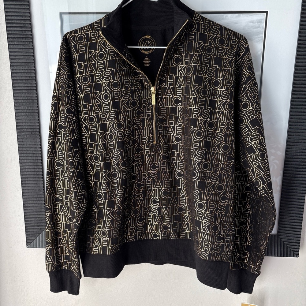 Michael Kors Black Gold Logo Zip Jacket Size Small NWT Street Wear Essential